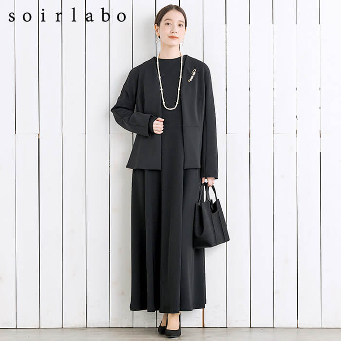 洗える｜シワになりにくいロングワンピース 9号・ブラック｜東京