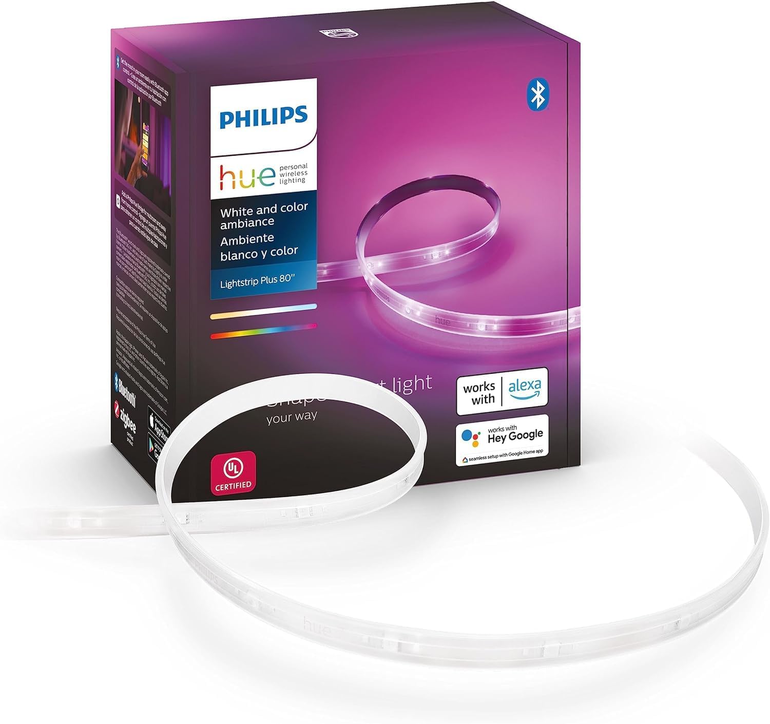Amazon.com: Philips Hue Bluetooth Smart Lightstrip Plus 2m/6ft