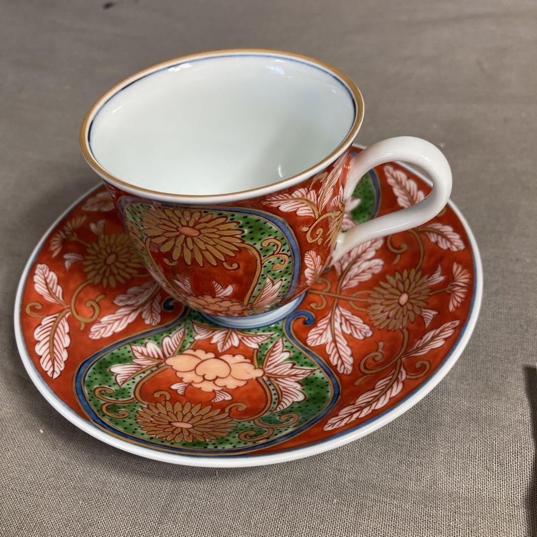 希少】源右衛門作 古伊万里の伝統 日本の銘窯 赤濃菊唐草文 五枚セット