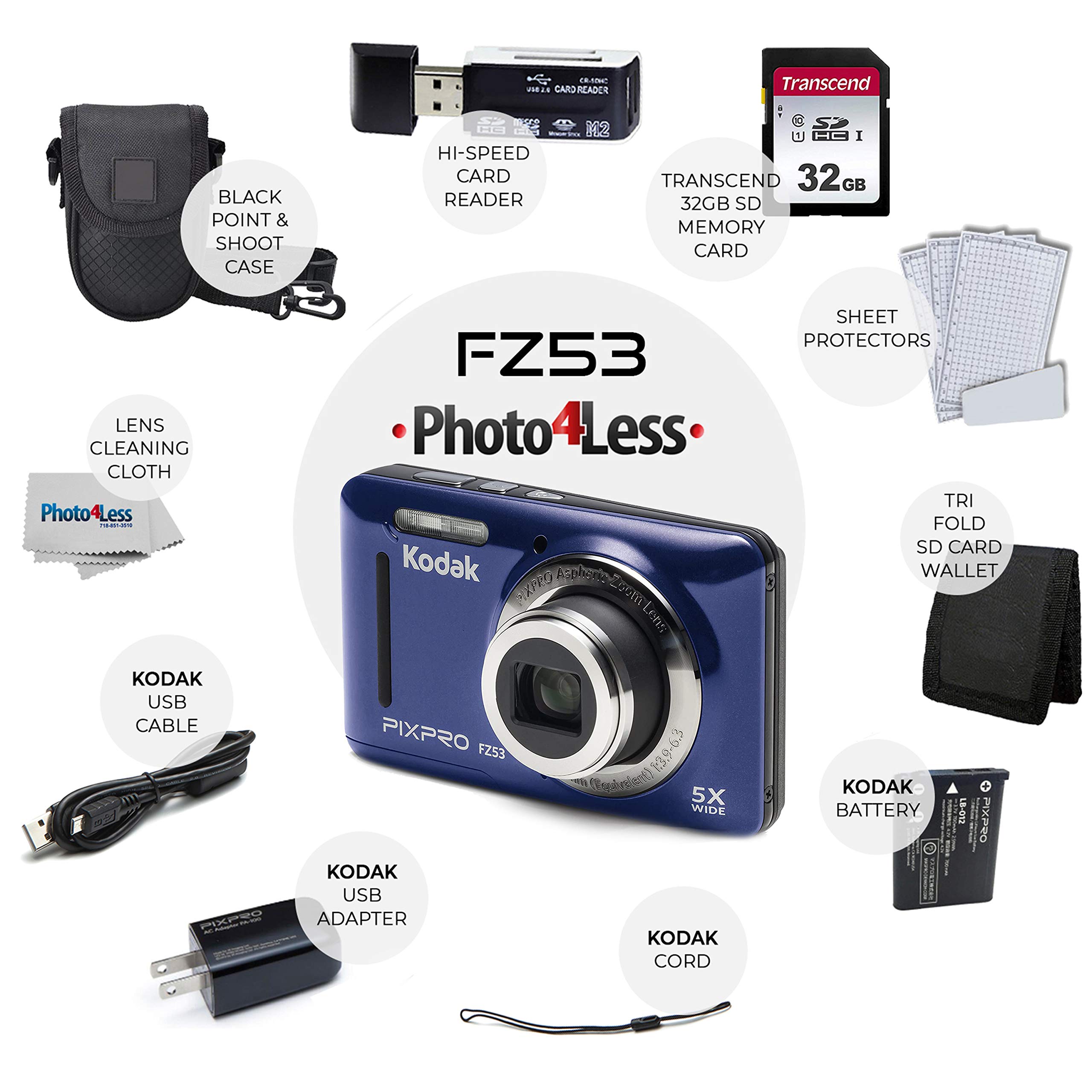 Amazon | Kodak PIXPRO FZ53 16.15MP デジタルカメラ(ブルー) +