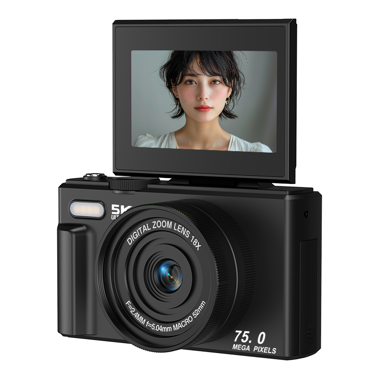 デジタルカメラ 5K 7500万画素 18倍ズーム 180°回転 オートフォーカス