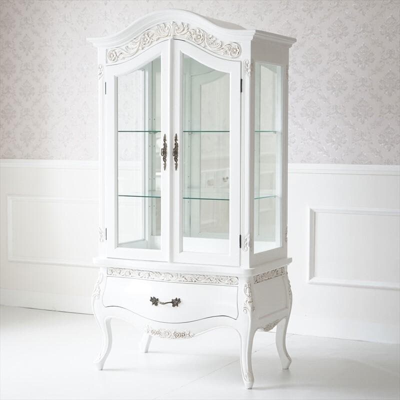 マホガニーの温もり｜ガラス キャビネット WH　ホワイト幅79ｃｍ高さ154ｃｍ マホガニーの温もり｜ガラス キャビネット WH ホワイト幅79cm高さ