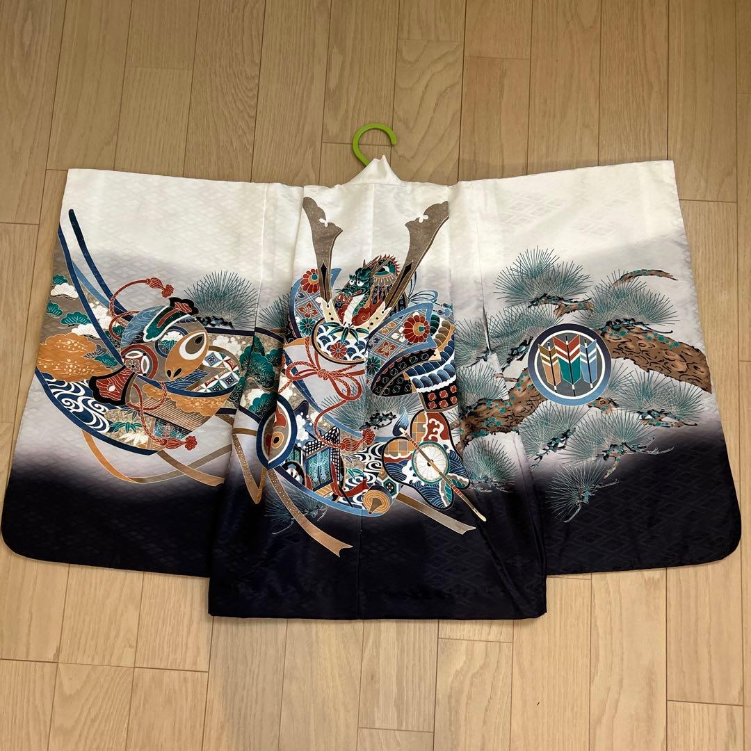 七五三用 羽織のみ　110 七五三 着物 男の子 5歳 羽織袴セット「水色 兜に波、笹」フルセット 5