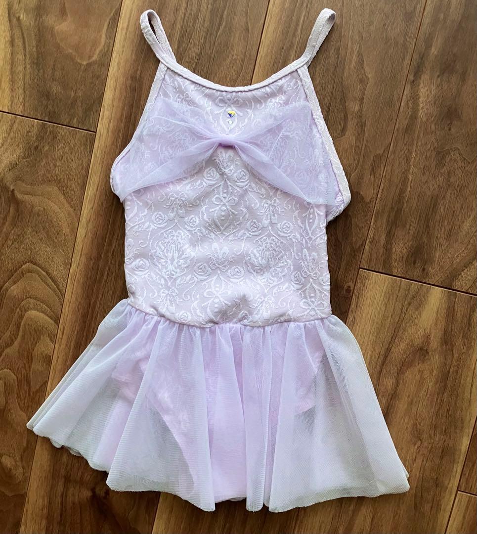 極美品 チャコット レオタード 130 紫 パープル リボン 花 スカート